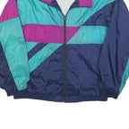 Mens Blue & Purple Colourblock Retro Zip Polyester Blend Jacket L Woven Casual