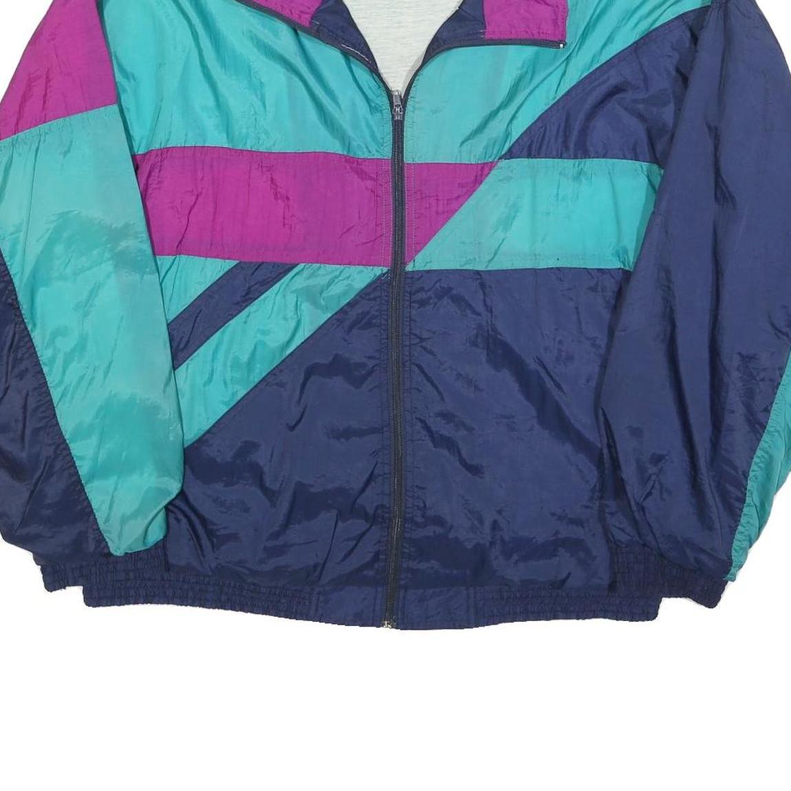 Mens Blue & Purple Colourblock Retro Zip Polyester Blend Jacket L Woven Casual