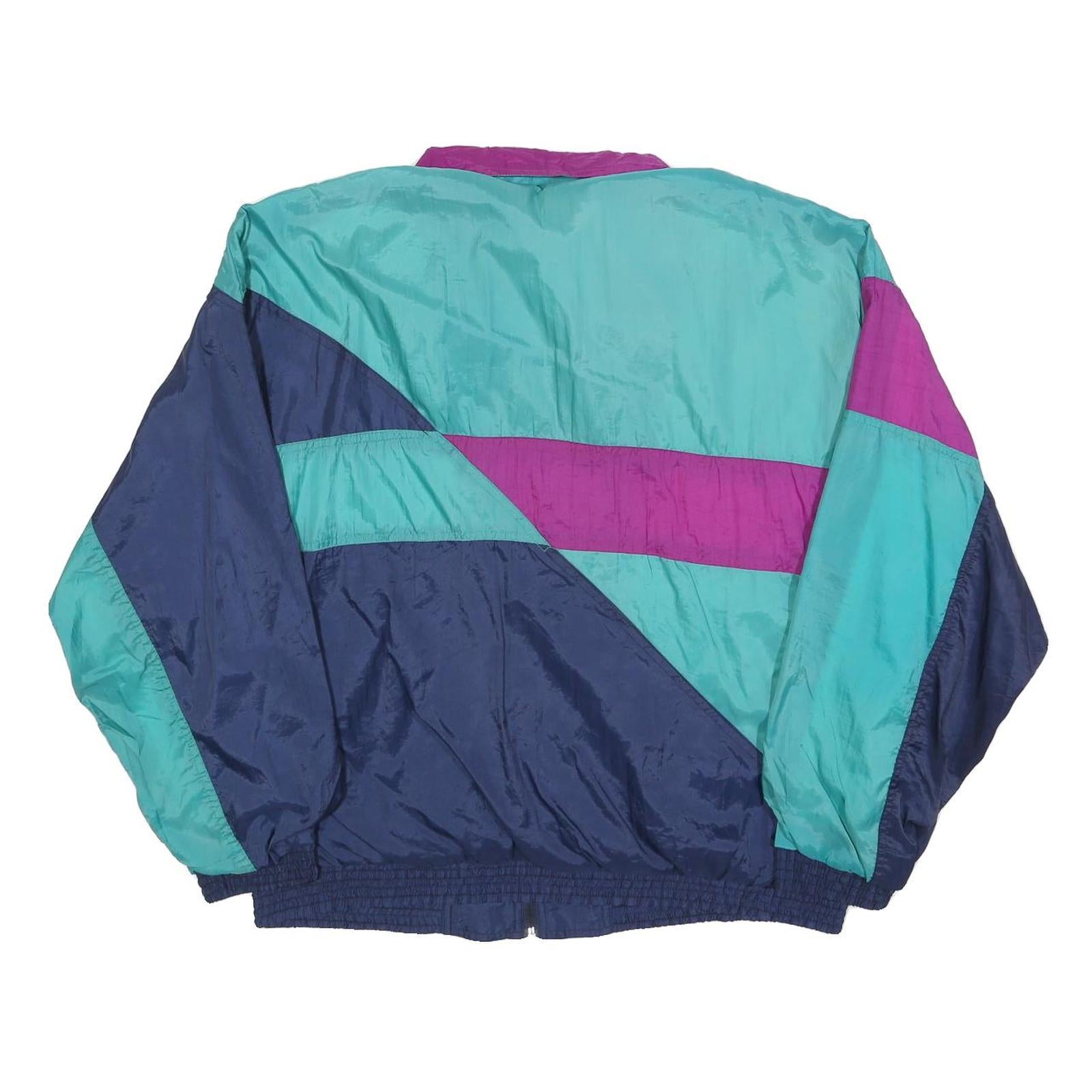 Mens Blue & Purple Colourblock Retro Zip Polyester Blend Jacket L Woven Casual