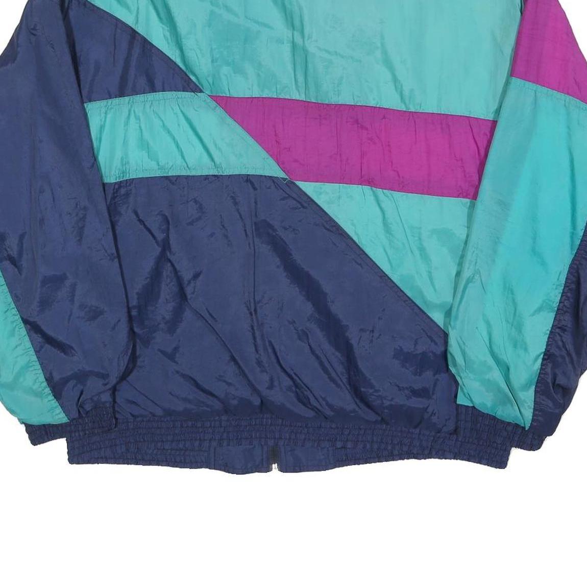 Mens Blue & Purple Colourblock Retro Zip Polyester Blend Jacket L Woven Casual