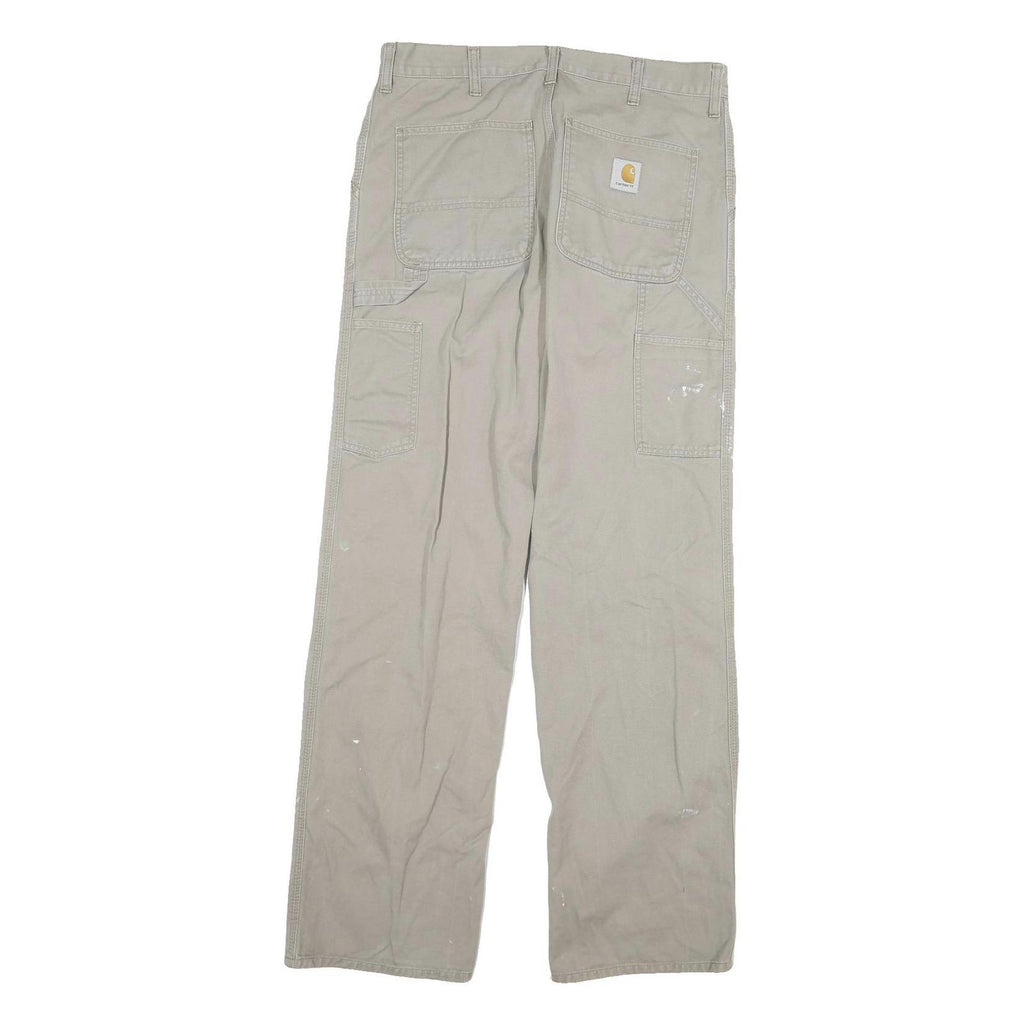 CARHARTT Mens Cotton Blend Beige Regular Fit Straight Trousers W34 L32 Workwear