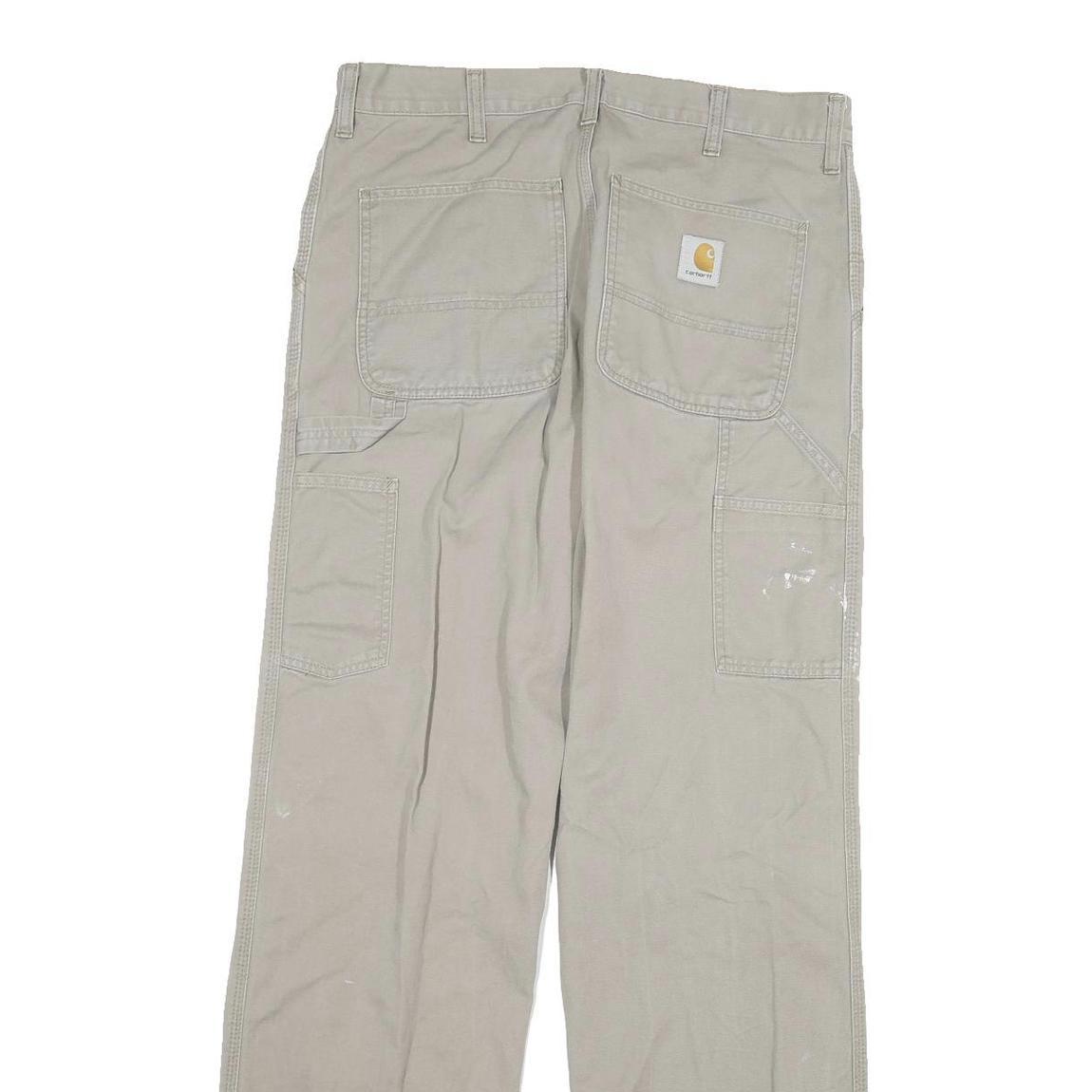 CARHARTT Mens Cotton Blend Beige Regular Fit Straight Trousers W34 L32 Workwear