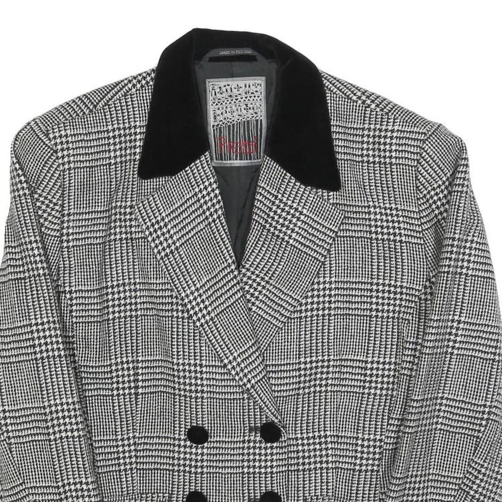 PIRETTA Womens Black & White Check Wool Classic Jacket S Button Closure Tailored
