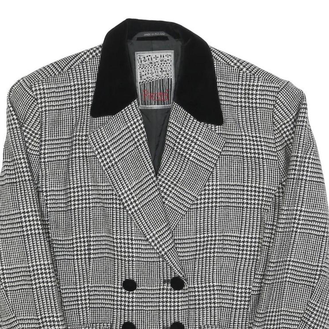PIRETTA Womens Black & White Check Wool Classic Jacket S Button Closure Tailored