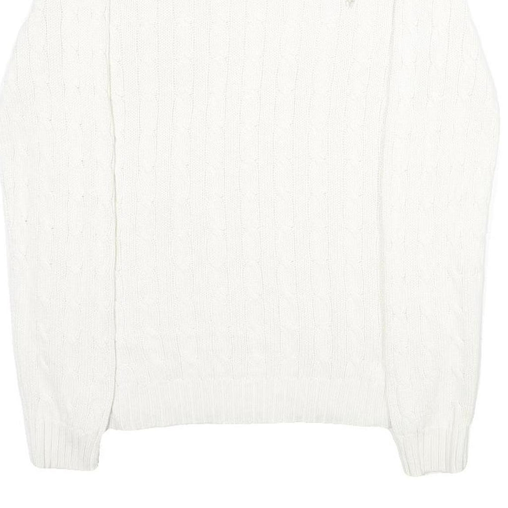 POLO RALPH LAUREN Womens White Patterned Cotton Jumper Crew Neck Cable Knit L