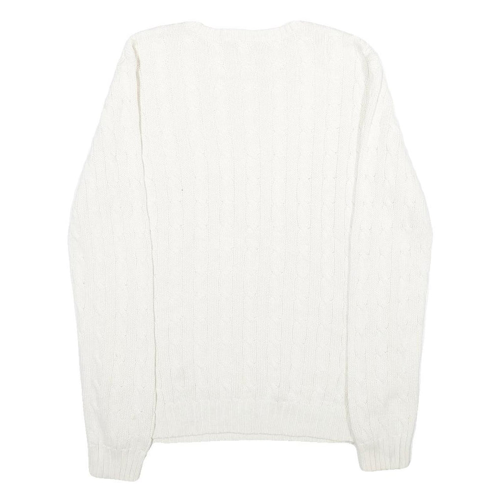 POLO RALPH LAUREN Womens White Patterned Cotton Jumper Crew Neck Cable Knit L