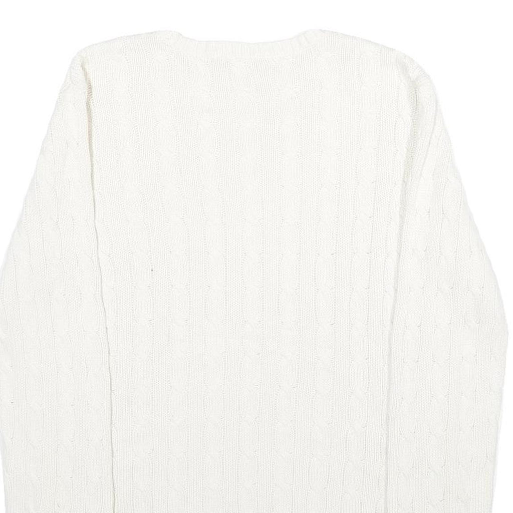 POLO RALPH LAUREN Womens White Patterned Cotton Jumper Crew Neck Cable Knit L