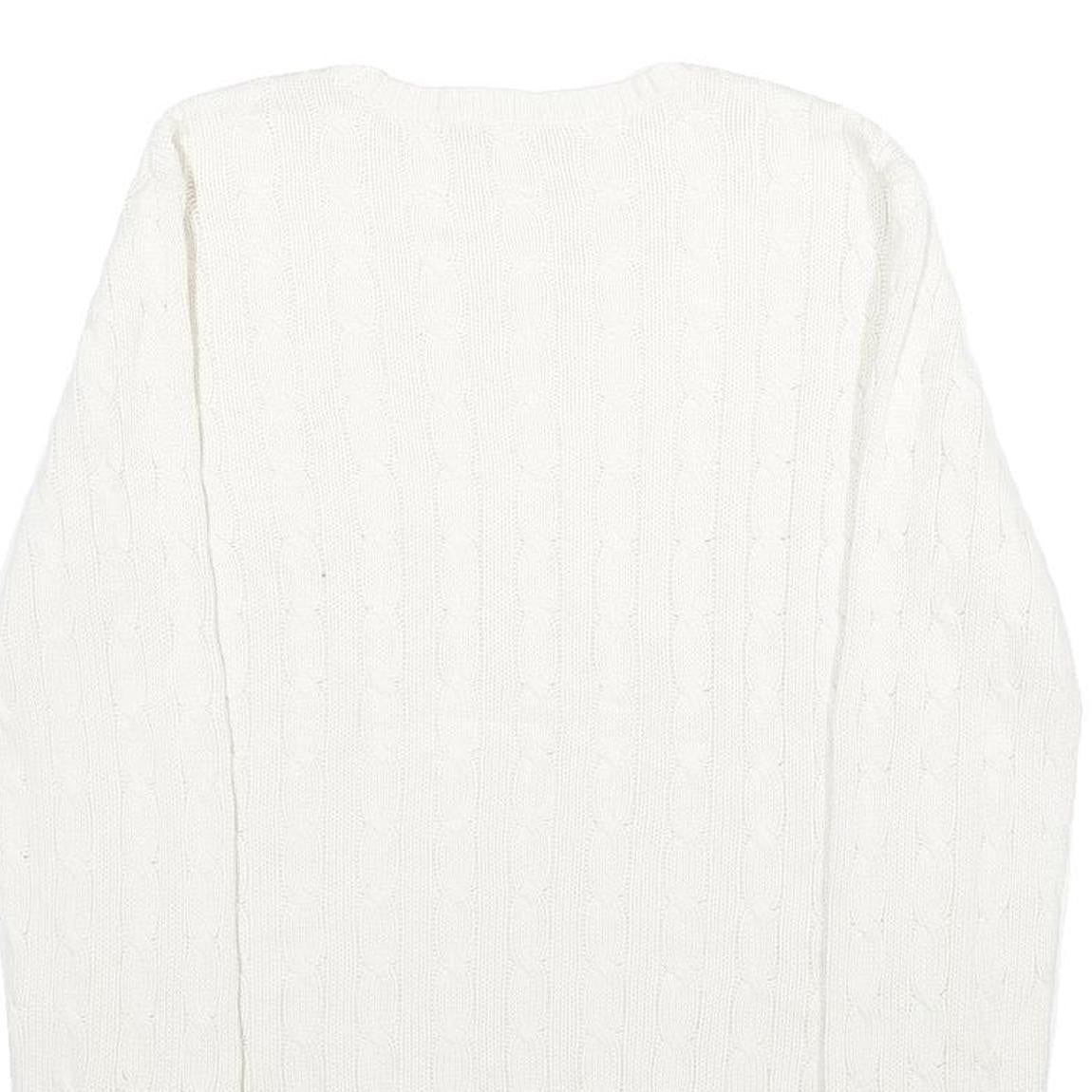POLO RALPH LAUREN Womens White Patterned Cotton Jumper Crew Neck Cable Knit L