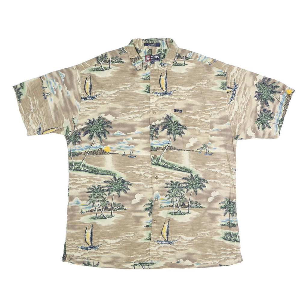 CHAPS RALPH LAUREN Mens Beige Hawaiian Shirt XL Cotton Blend Tropical Print