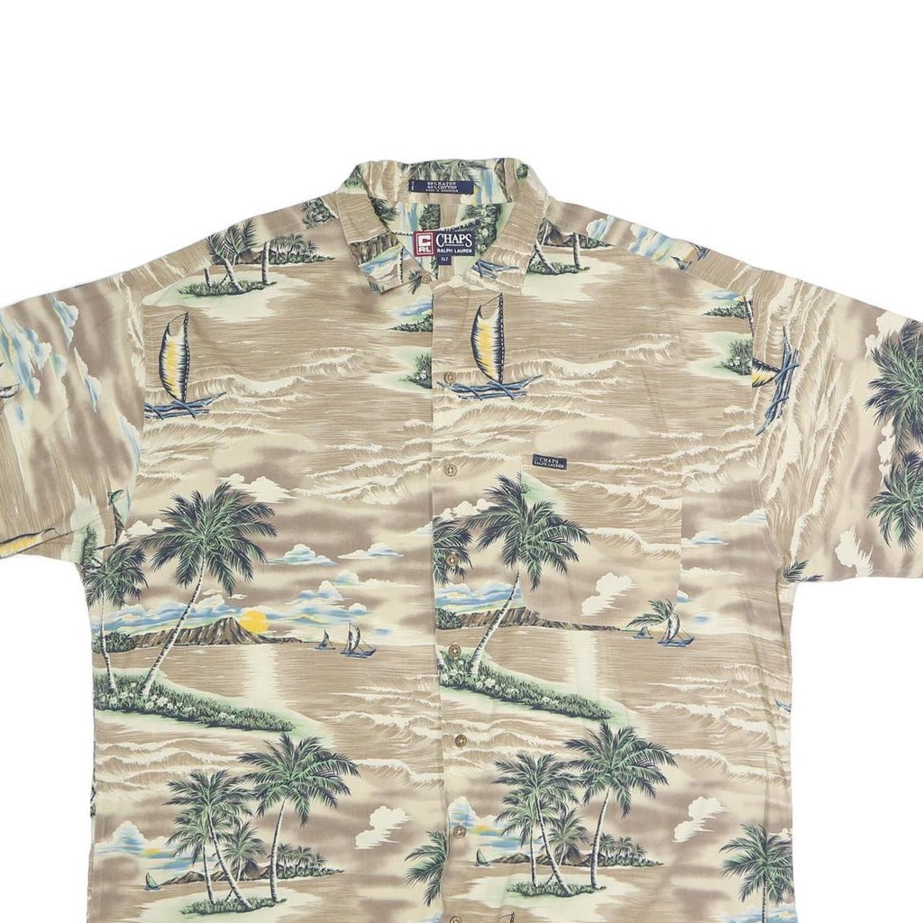 CHAPS RALPH LAUREN Mens Beige Hawaiian Shirt XL Cotton Blend Tropical Print