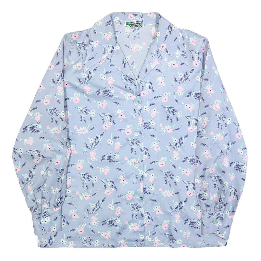 GRASSROOTS Womens Blue Printed Shirt Long Sleeve Collared Floral L Polyester