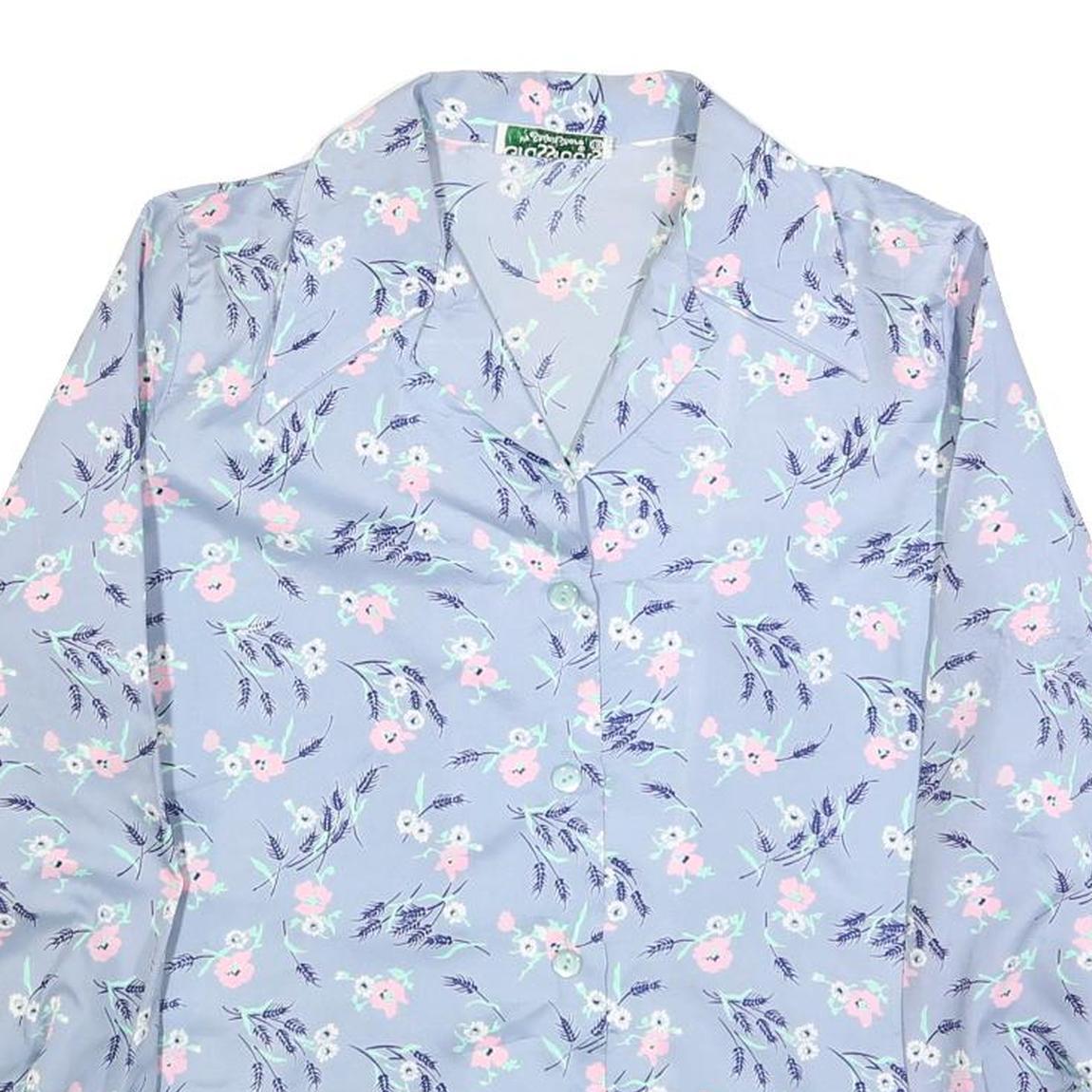 GRASSROOTS Womens Blue Printed Shirt Long Sleeve Collared Floral L Polyester