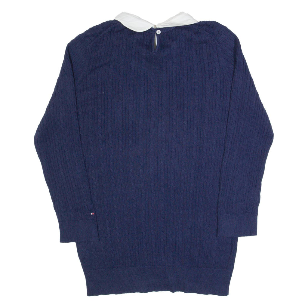 TOMMY HILFIGER Womens Jumper Blue Collared Cable Knit M