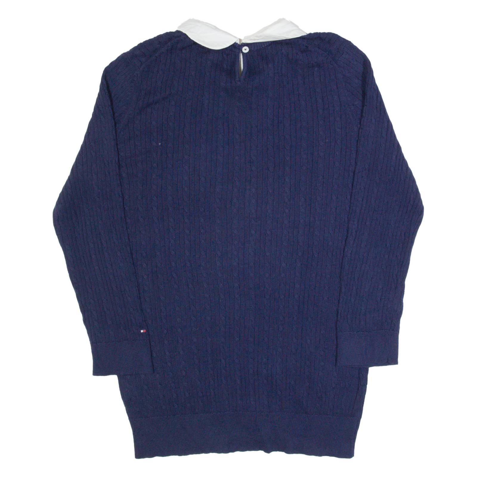 TOMMY HILFIGER Womens Jumper Blue Collared Cable Knit M