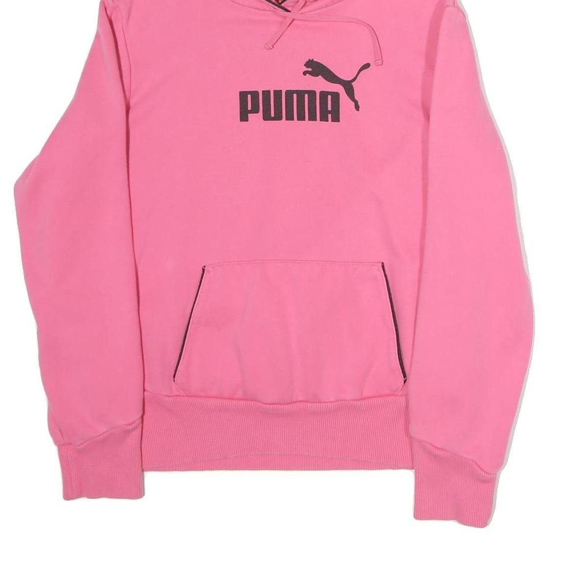 PUMA Womens Pink Hoodie L Cotton Blend Pullover Drawstring Hood Casual
