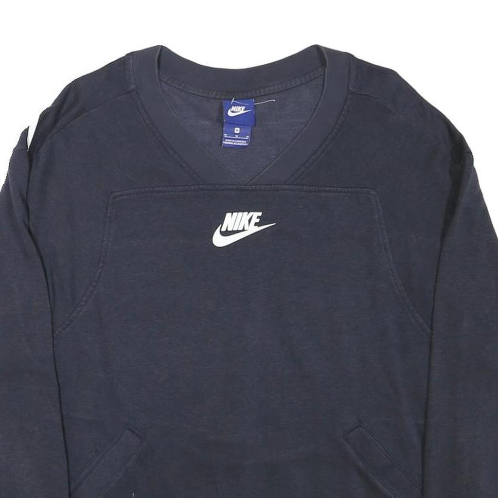 NIKE Womens Navy Blue Sweatshirt V-Neck M Cotton Blend Pullover