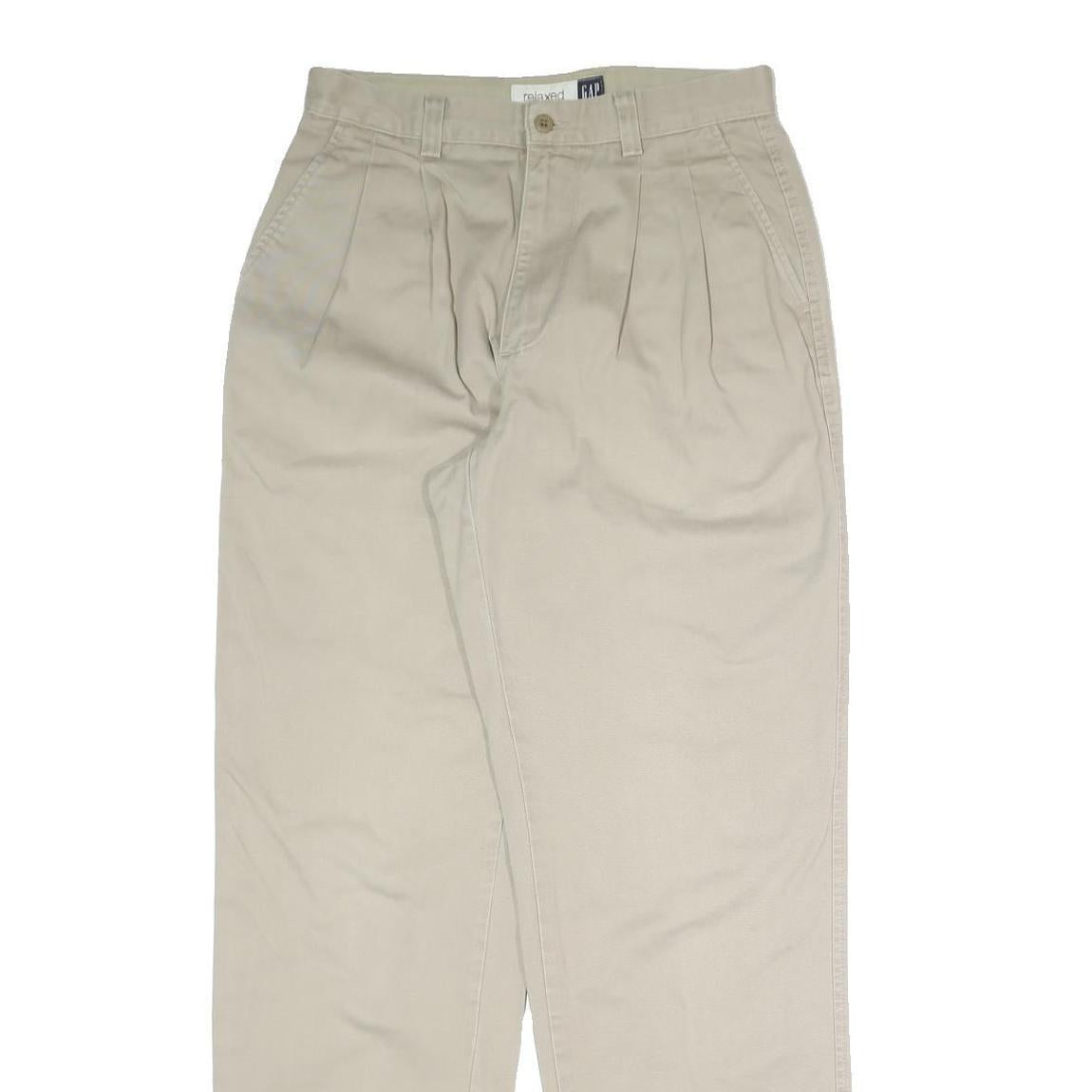 GAP Mens Relaxed Beige Cotton Blend Trousers W29 L32 Casual Zip Closure