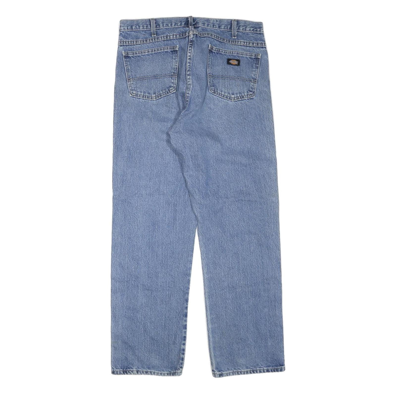 DICKIES Mens Jeans Blue Regular Straight Denim Medium W36 L32 Workwear Zip