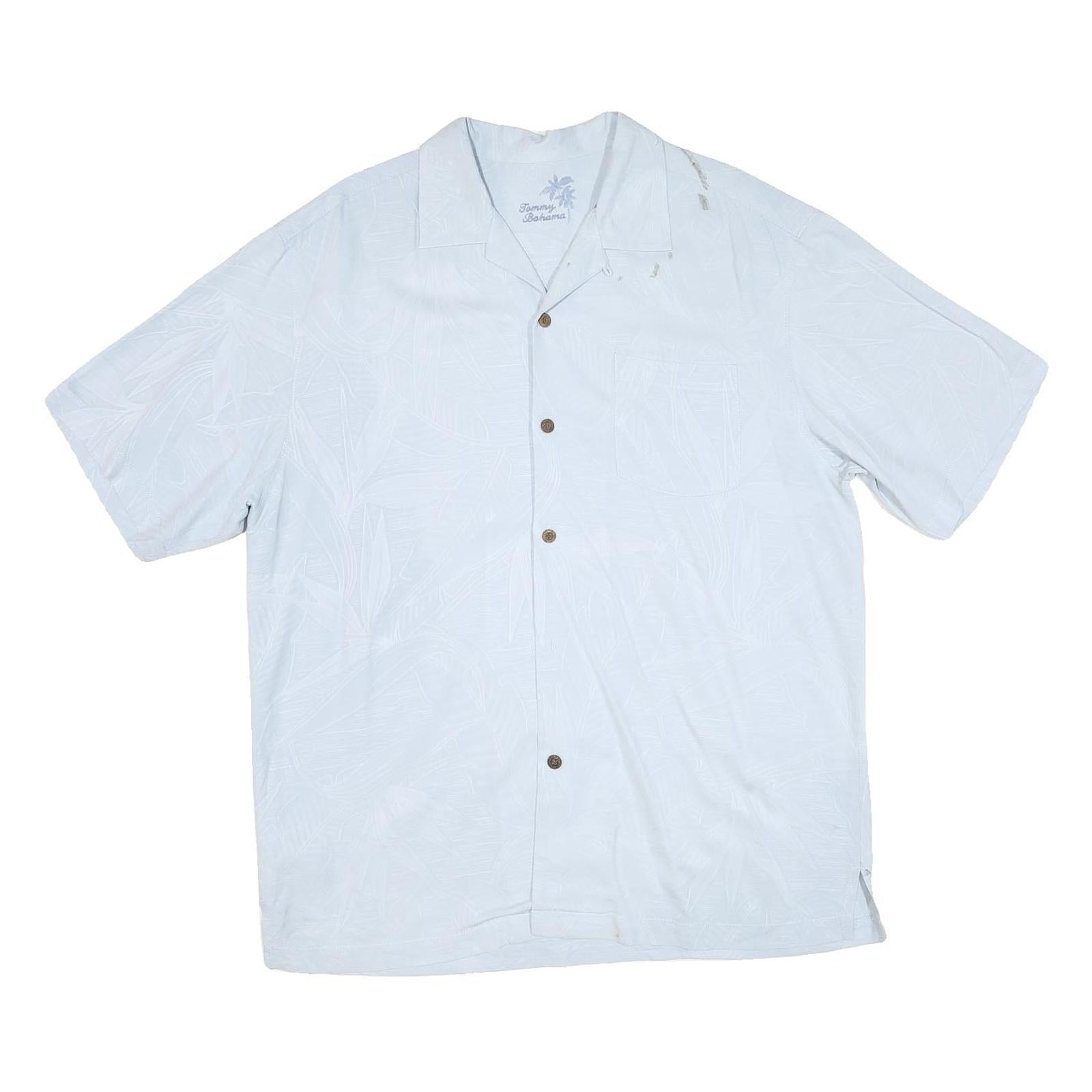 TOMMY BAHAMA Mens White Cotton Blend Shirt L Tropical Leaf Print Relaxed Fit