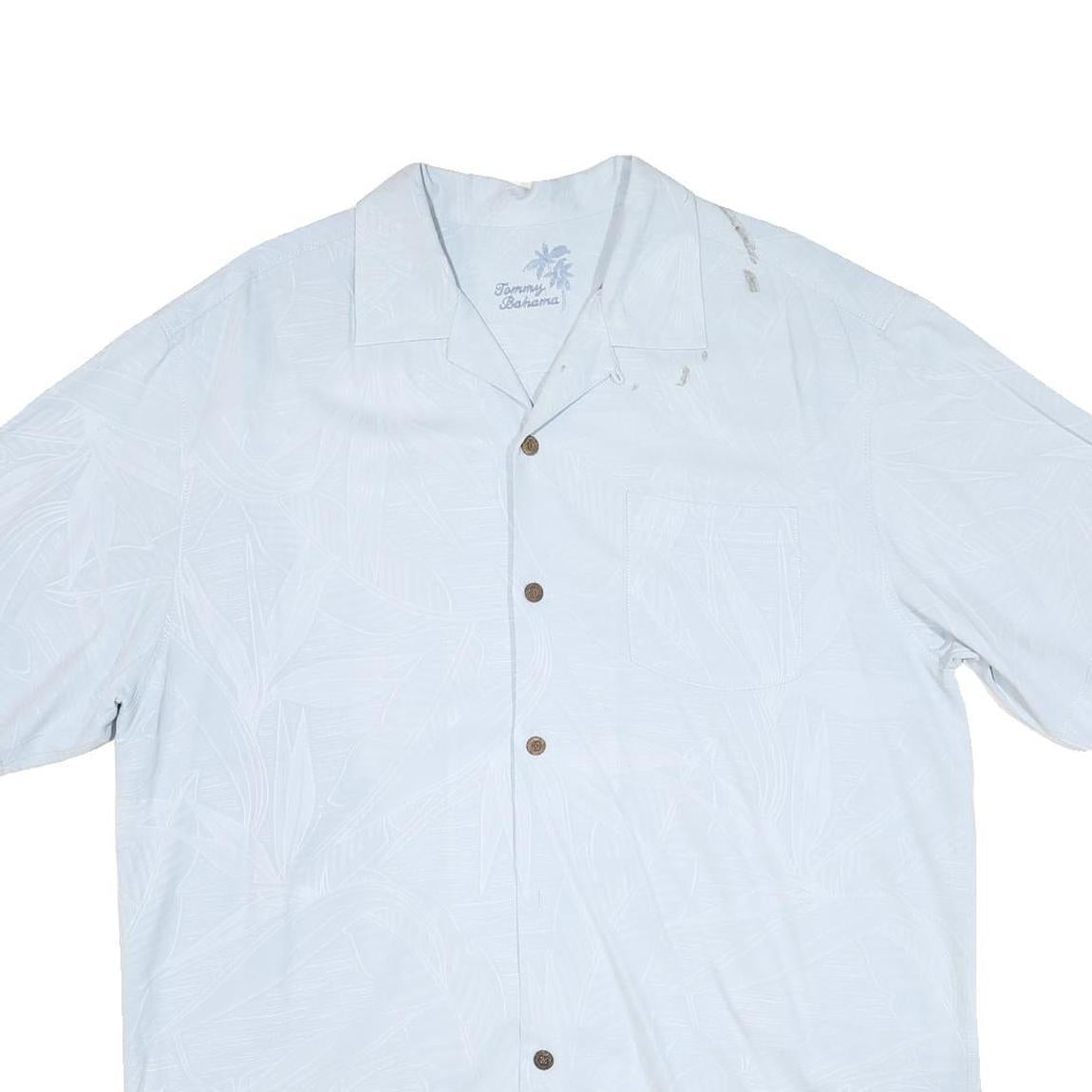 TOMMY BAHAMA Mens White Cotton Blend Shirt L Tropical Leaf Print Relaxed Fit