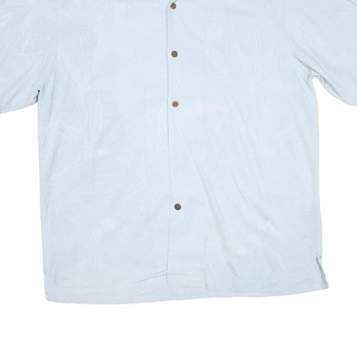 TOMMY BAHAMA Mens White Cotton Blend Shirt L Tropical Leaf Print Relaxed Fit