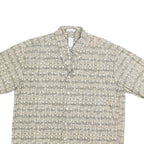 BURMA BIBAS Mens Beige & Grey Patterned Cotton Shirt L Casual Short Sleeve