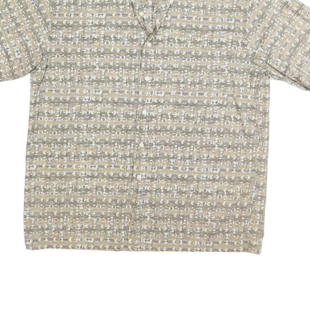 BURMA BIBAS Mens Beige & Grey Patterned Cotton Shirt L Casual Short Sleeve