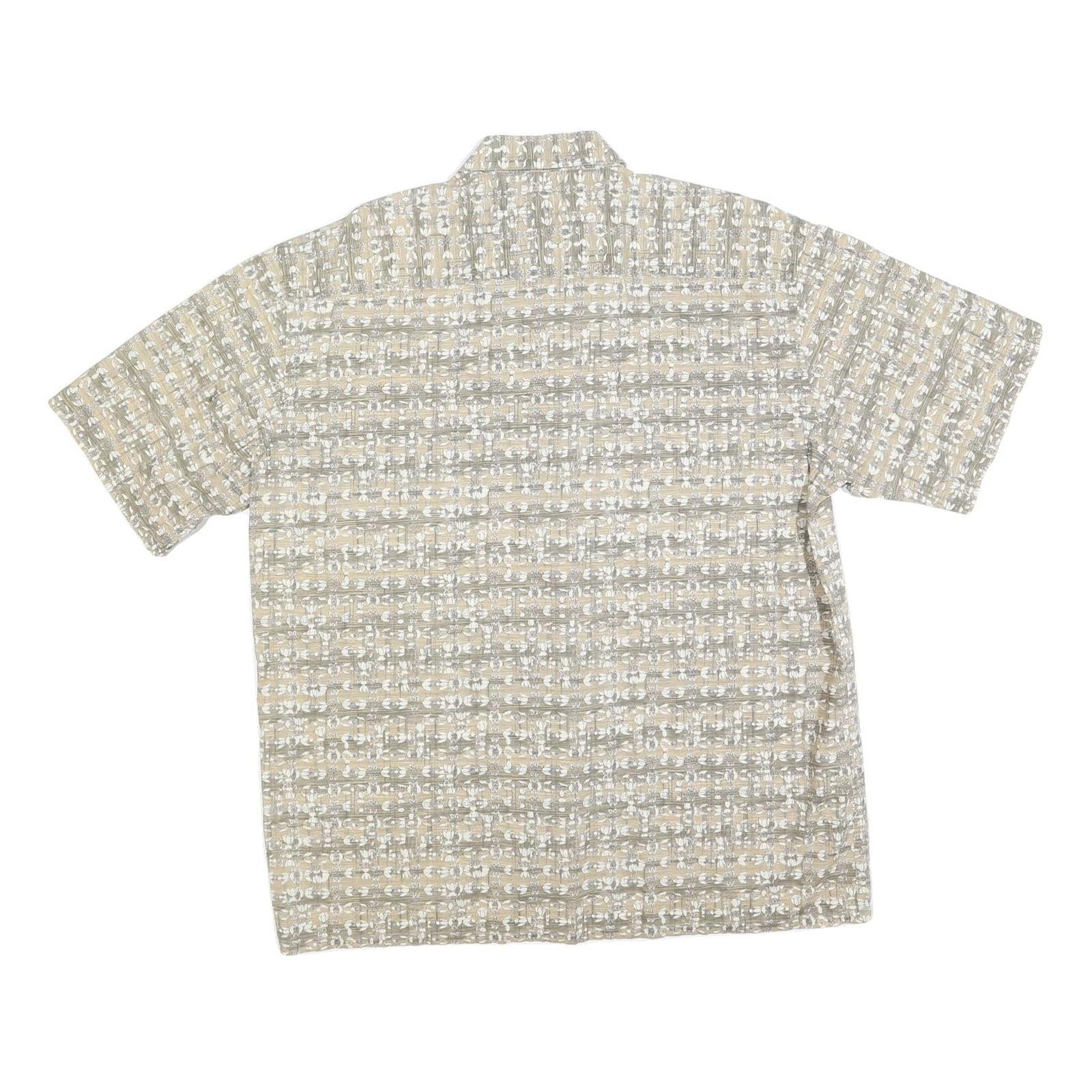 BURMA BIBAS Mens Beige & Grey Patterned Cotton Shirt L Casual Short Sleeve