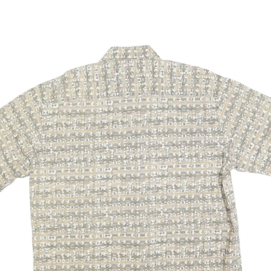 BURMA BIBAS Mens Beige & Grey Patterned Cotton Shirt L Casual Short Sleeve