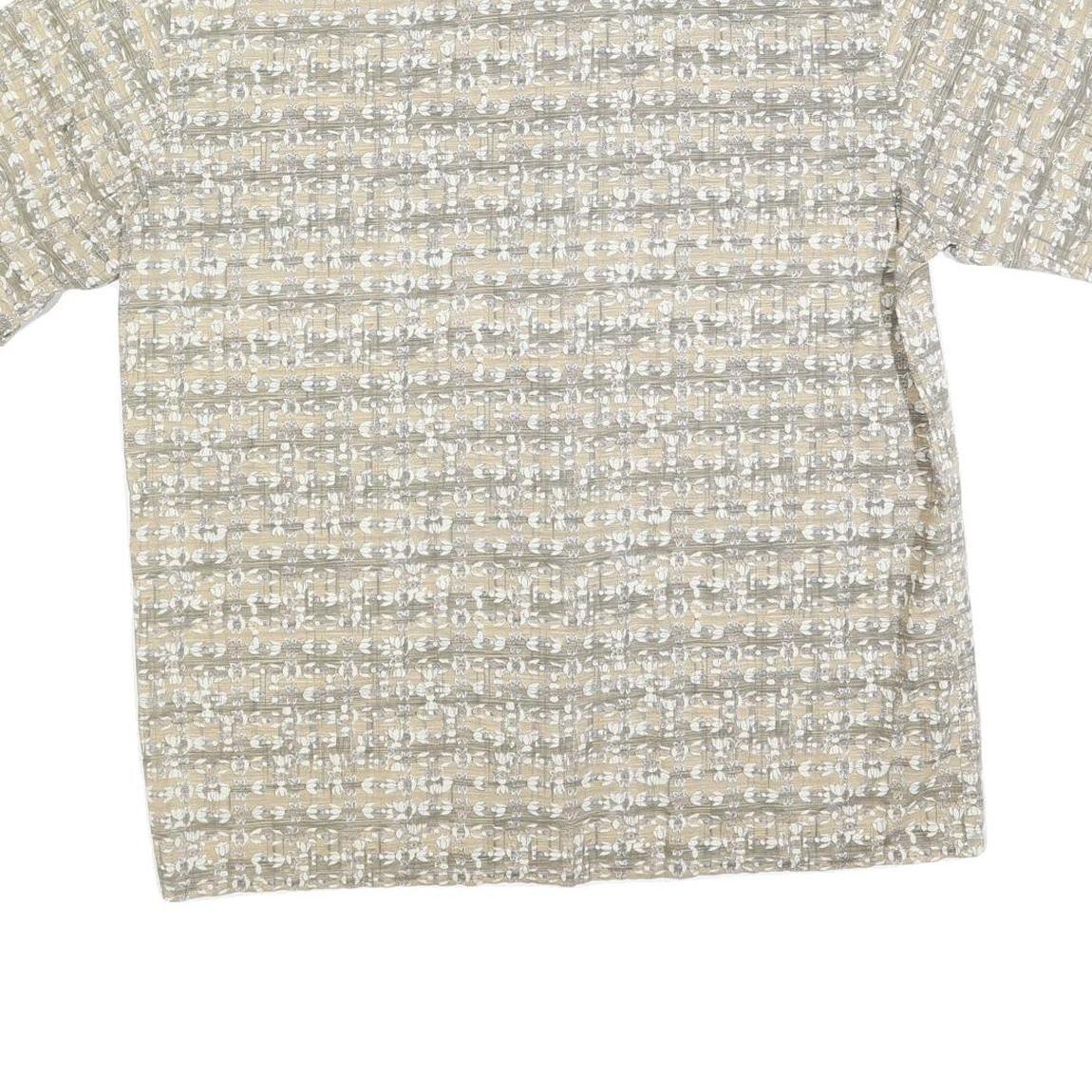 BURMA BIBAS Mens Beige & Grey Patterned Cotton Shirt L Casual Short Sleeve