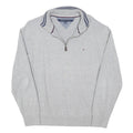 TOMMY HILFIGER Mens Grey Cotton Blend Plain Half Zip Basic Knit Jumper XL Casual