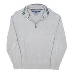 TOMMY HILFIGER Mens Grey Cotton Blend Plain Half Zip Basic Knit Jumper XL Casual