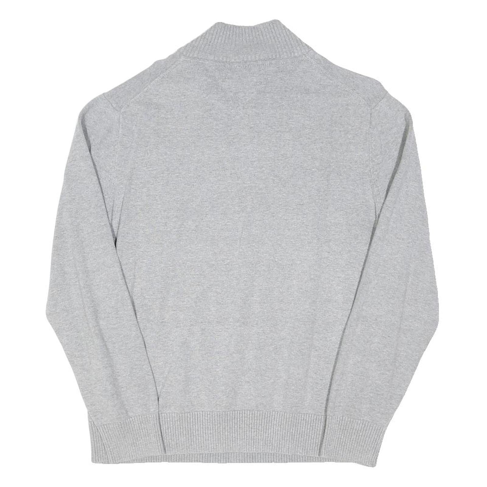 TOMMY HILFIGER Mens Grey Cotton Blend Plain Half Zip Basic Knit Jumper XL Casual
