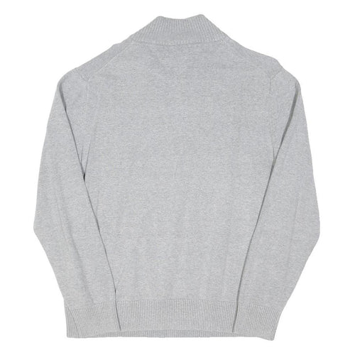 TOMMY HILFIGER Mens Grey Cotton Blend Plain Half Zip Basic Knit Jumper XL Casual