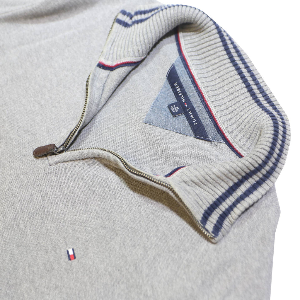 TOMMY HILFIGER Mens Grey Cotton Blend Plain Half Zip Basic Knit Jumper XL Casual