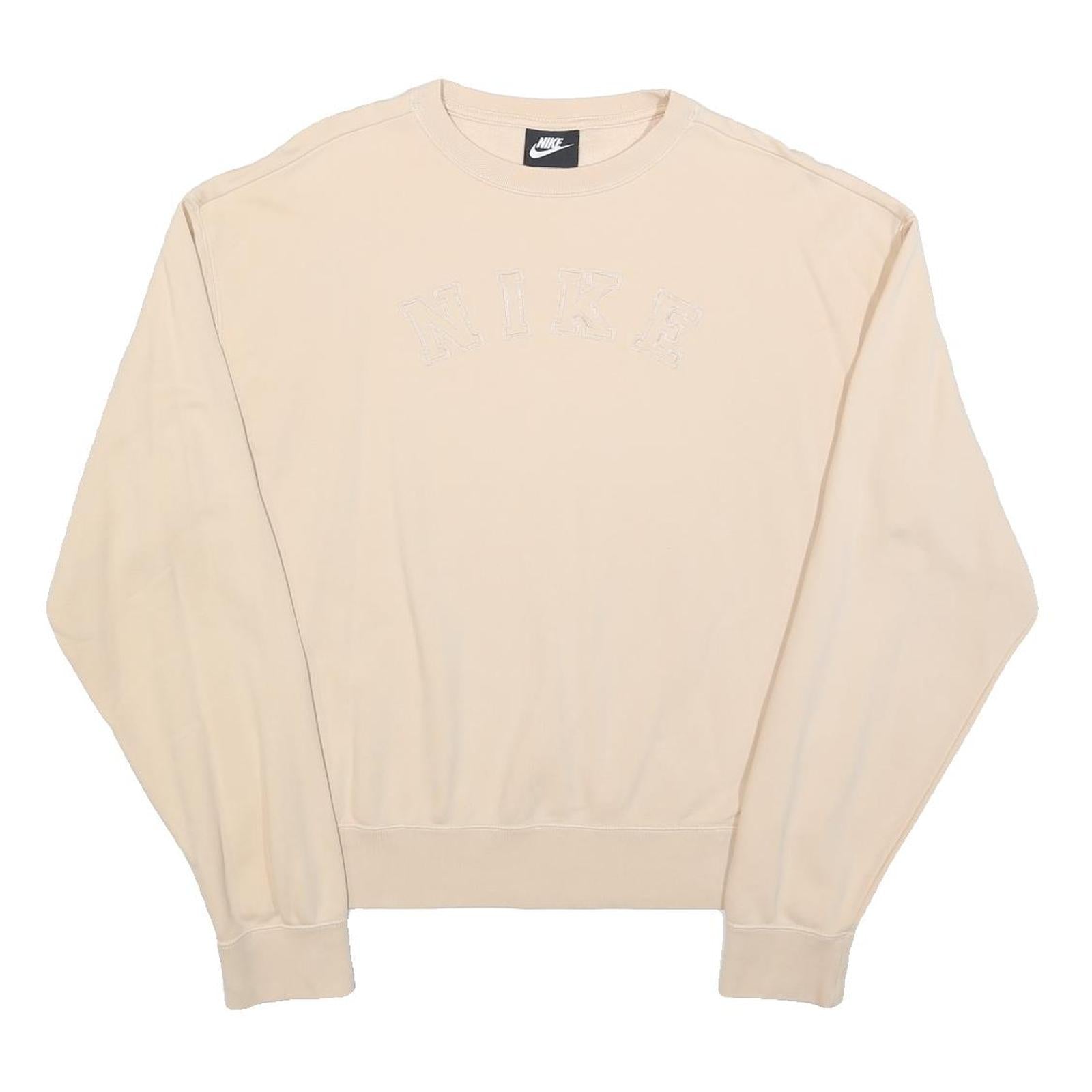 NIKE Womens Beige Crew Neck M Cotton Blend Lightweight Sweatshirt Pullover