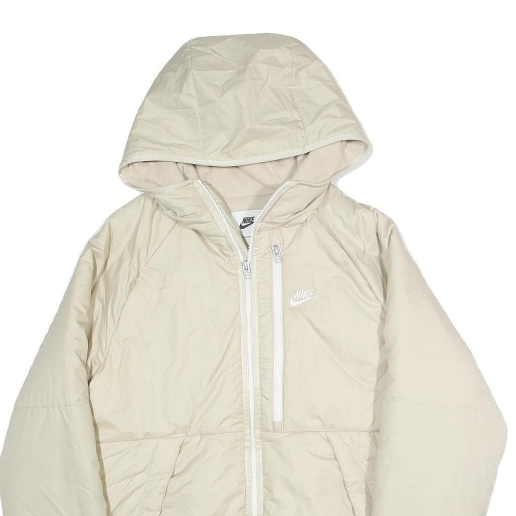 NIKE Mens Cream Sportswear Jacket S Polyester Plain Zip Hooded Lightweight