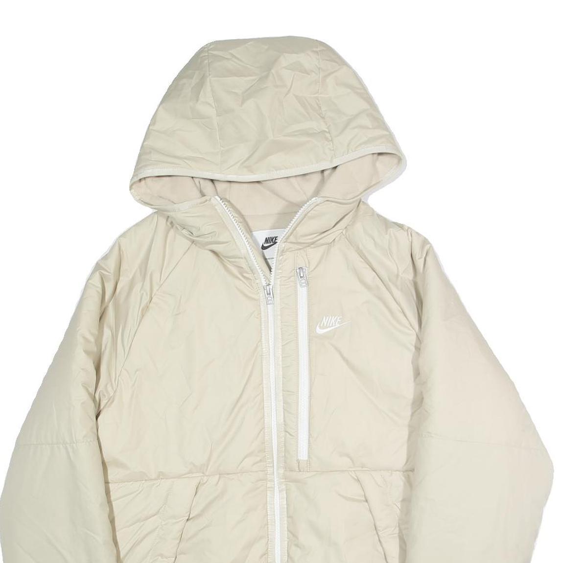 NIKE Mens Cream Sportswear Jacket S Polyester Plain Zip Hooded Lightweight