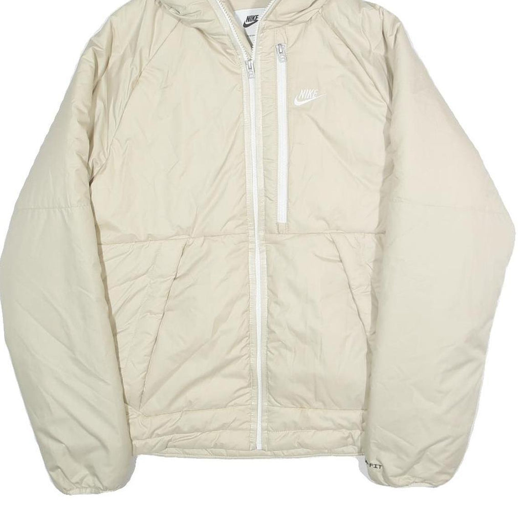 NIKE Mens Cream Sportswear Jacket S Polyester Plain Zip Hooded Lightweight