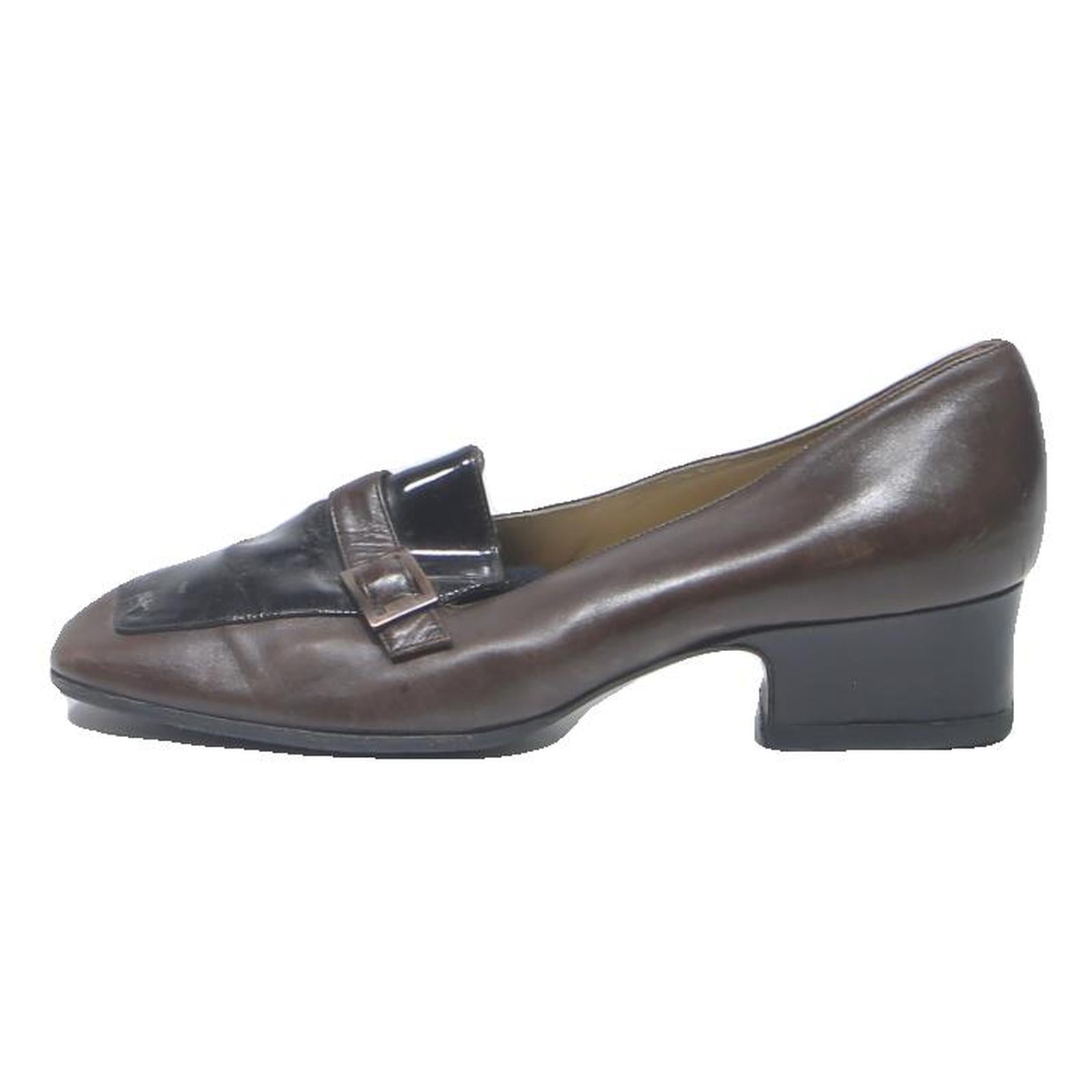 BALLY Womens Brown Leather Block Heel Shoes UK 4 Elegant Buckle Detail