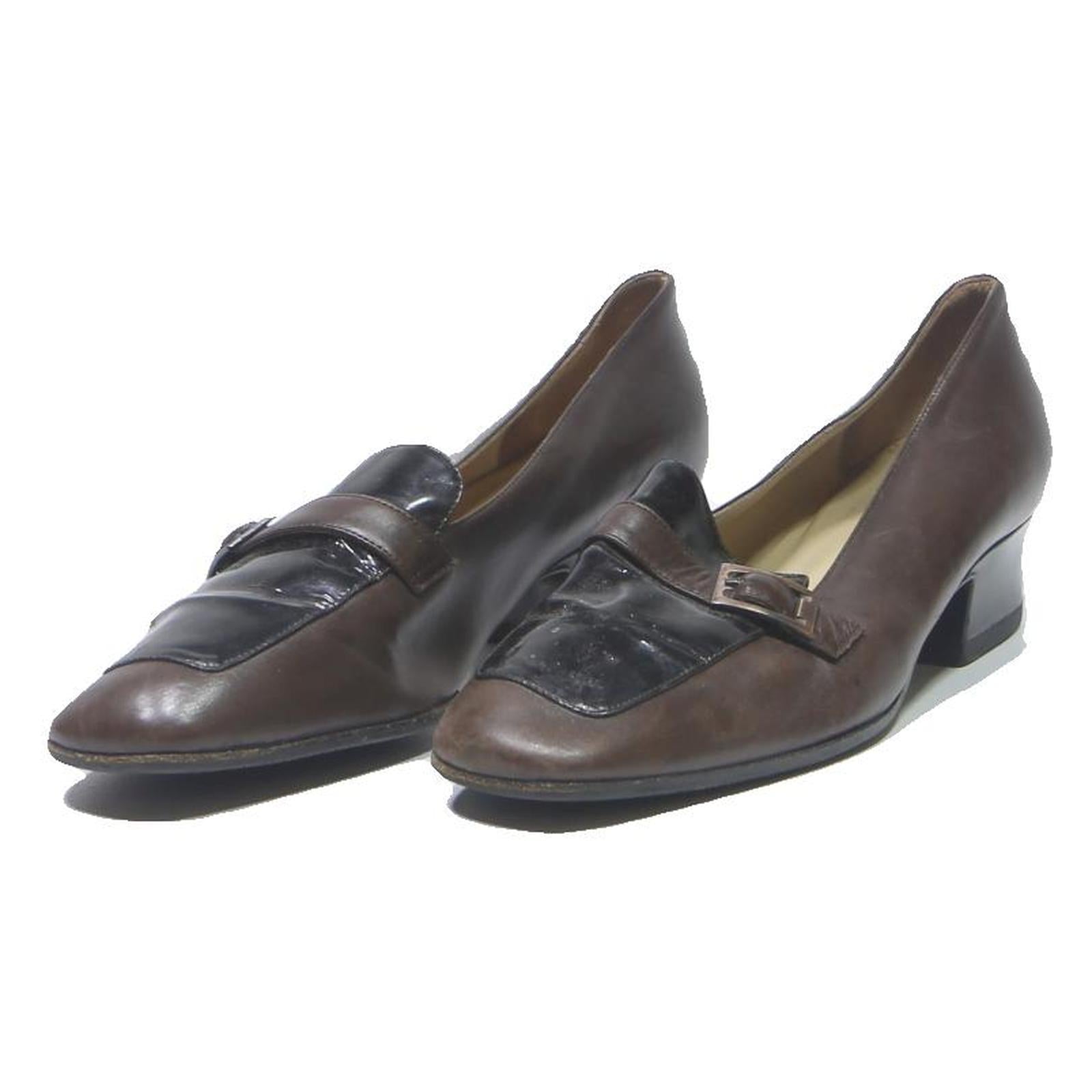 BALLY Womens Brown Leather Block Heel Shoes UK 4 Elegant Buckle Detail