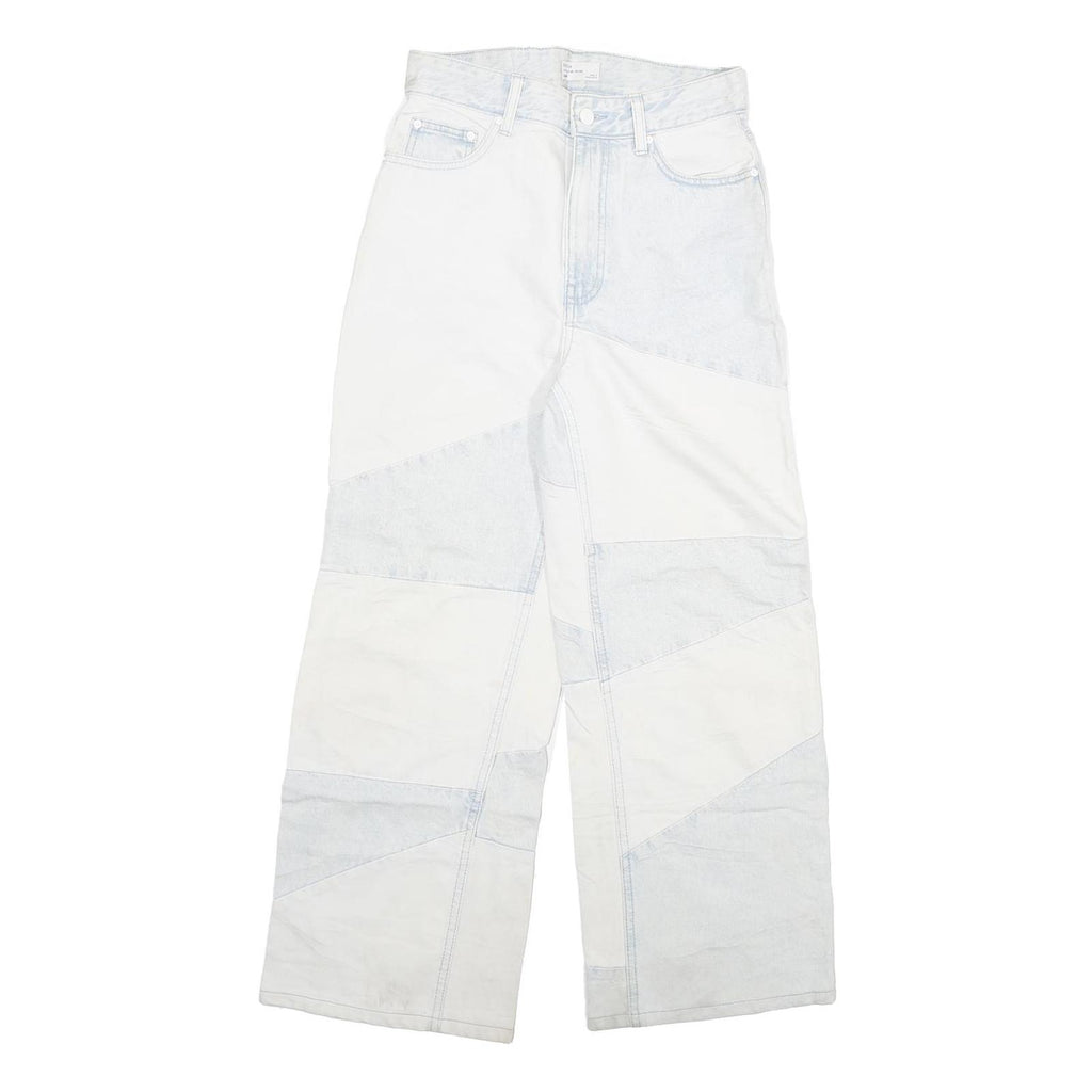 BERSHKA Womens Relaxed Jeans Blue & White Denim Patchwork W28 L28 Zip Closure