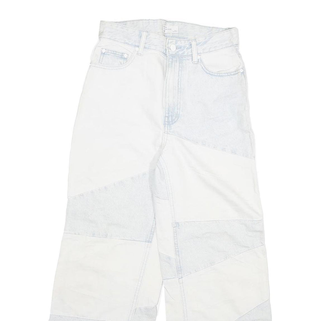 BERSHKA Womens Relaxed Jeans Blue & White Denim Patchwork W28 L28 Zip Closure