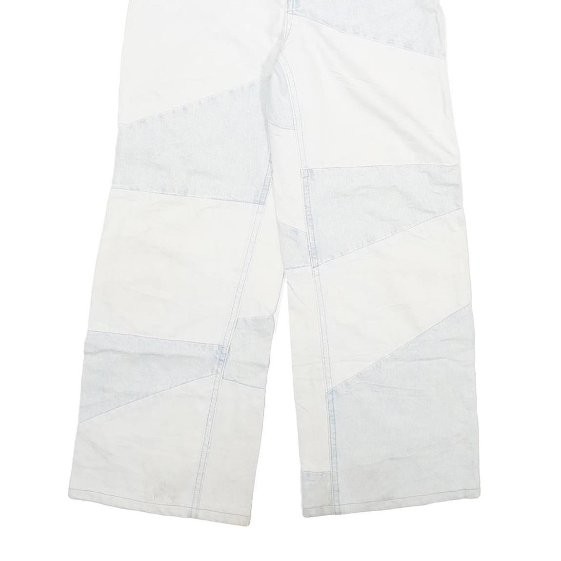 BERSHKA Womens Relaxed Jeans Blue & White Denim Patchwork W28 L28 Zip Closure