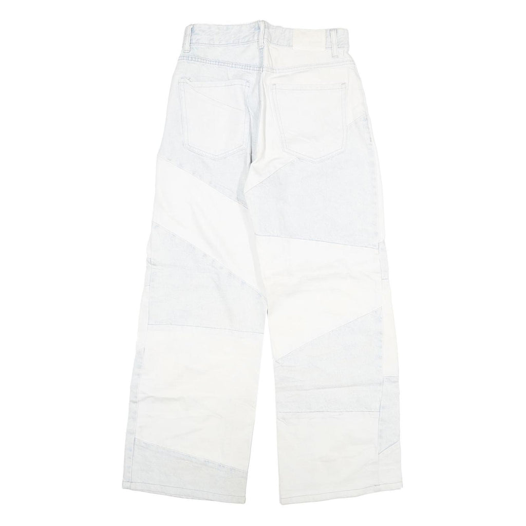 BERSHKA Womens Relaxed Jeans Blue & White Denim Patchwork W28 L28 Zip Closure