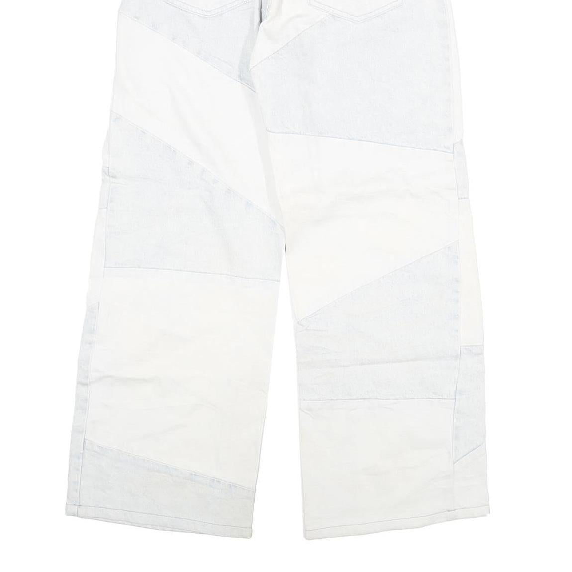 BERSHKA Womens Relaxed Jeans Blue & White Denim Patchwork W28 L28 Zip Closure