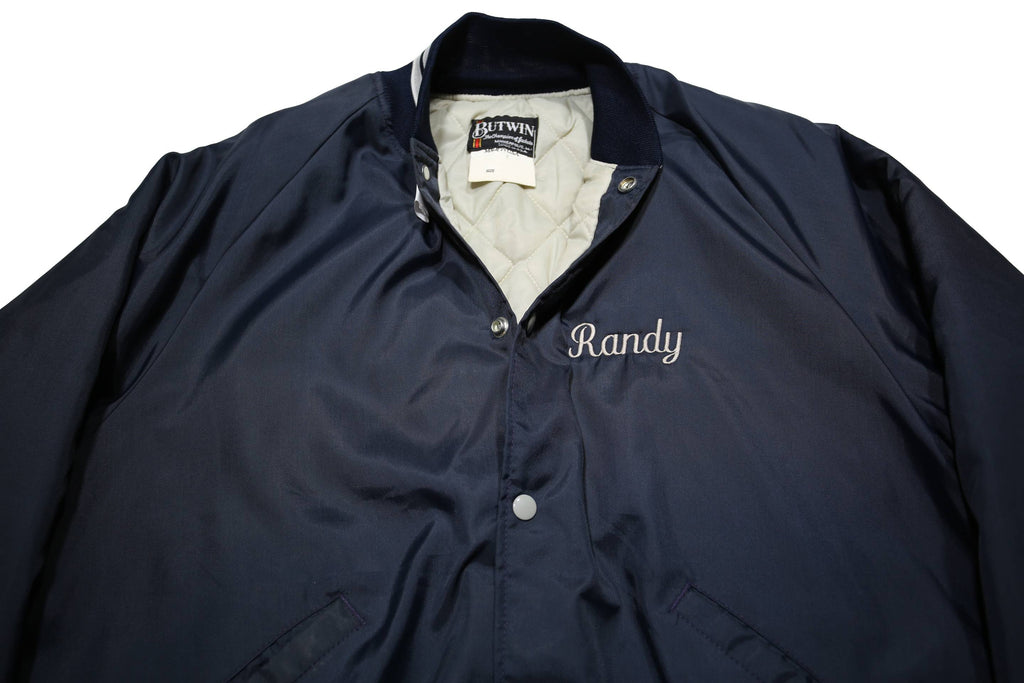 BUTWIN Mens Navy Blue Varsity Jacket L Synthetic Plain Button Closure Casual