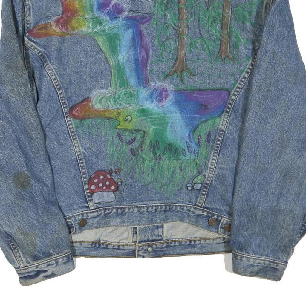 LEVI'S Mens Blue Denim Cotton Blend Jacket M Button Closure Painted Graphics