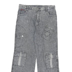 XIALONG Mens Relaxed Cotton Blend Jeans W30 L27 Grey Patchwork Zip Closure