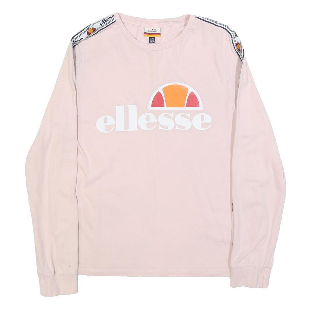 ELLESSE Womens Pink Long Sleeve Crew Neck Logo Print UK 14 Casual Cotton Blend